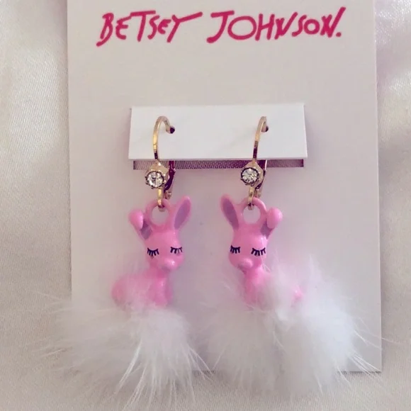 New Betsey Johnson SOMEBUNNYS BABY PUFF EARRINGS - Picture 4 of 8